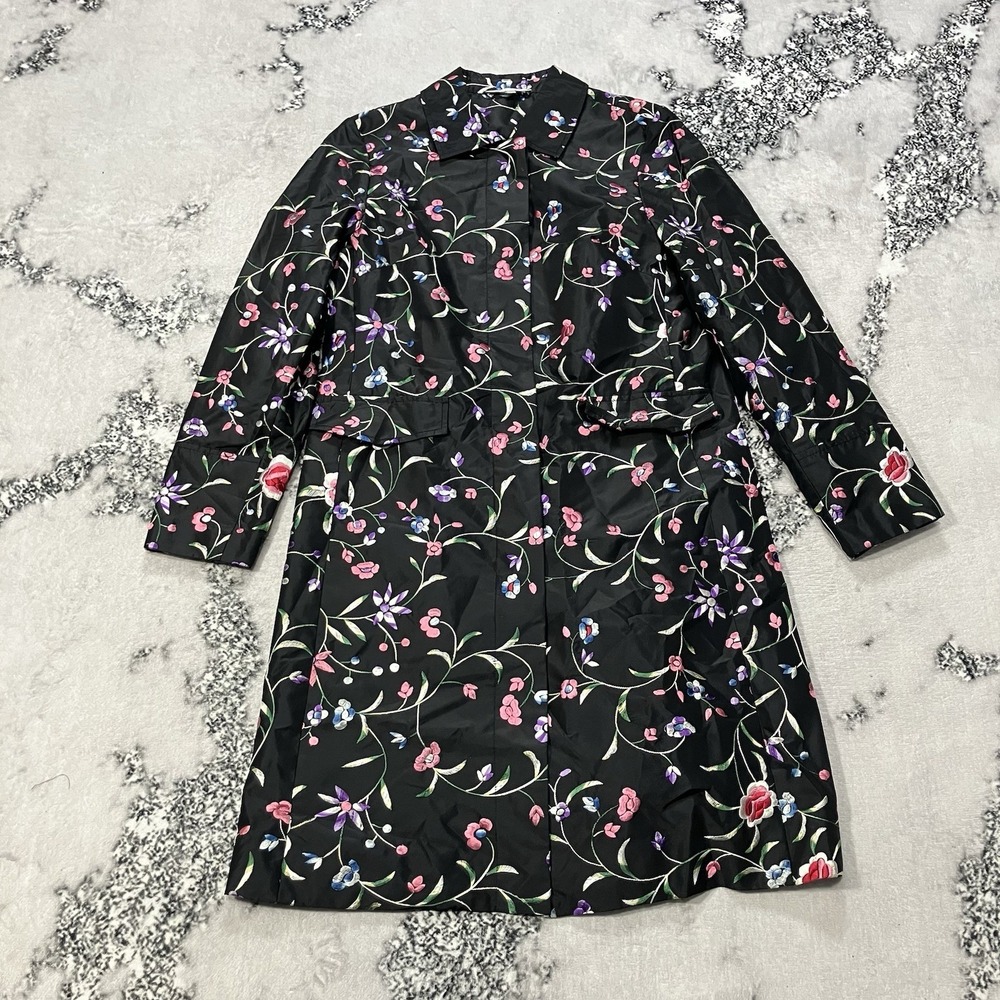 Fiori‎ di Zucca Floral Embroidered Coat Jacket Black Womens Size Medium Italy